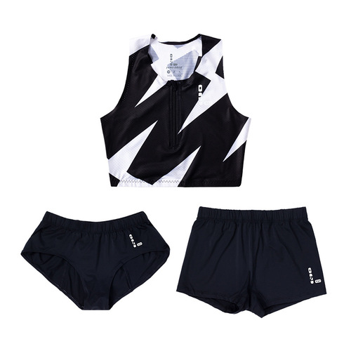 Professional Short-Distance Running Training and Competition Zipper Tight Suit for Women: Backless Top and Shorts