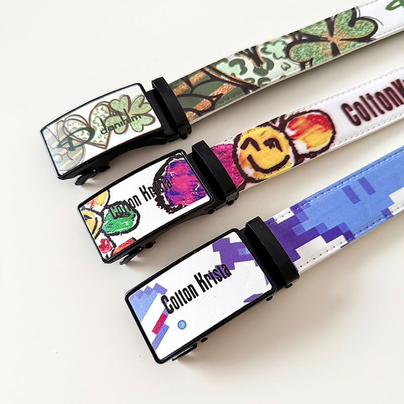 New Unisex Belt with Cartoon Graffiti, Stylish Belt for Jeans, Casual and Versatile, Fully Automatic with All-Slot Buckle