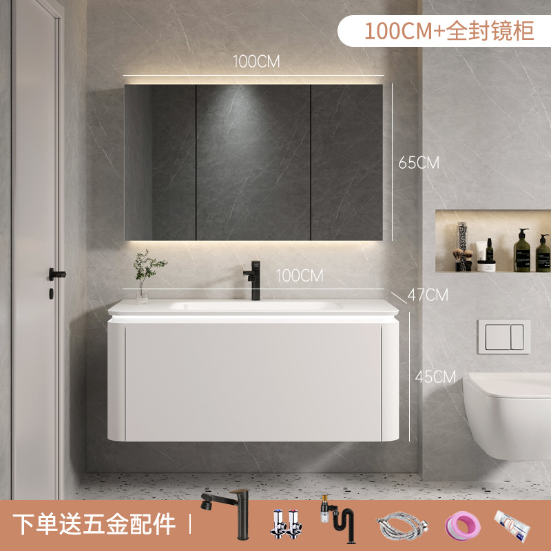 Estilo crema multi-capa de madera maciza gabinete de baño combinación baño lavabo inteligente baño espejo gabinete