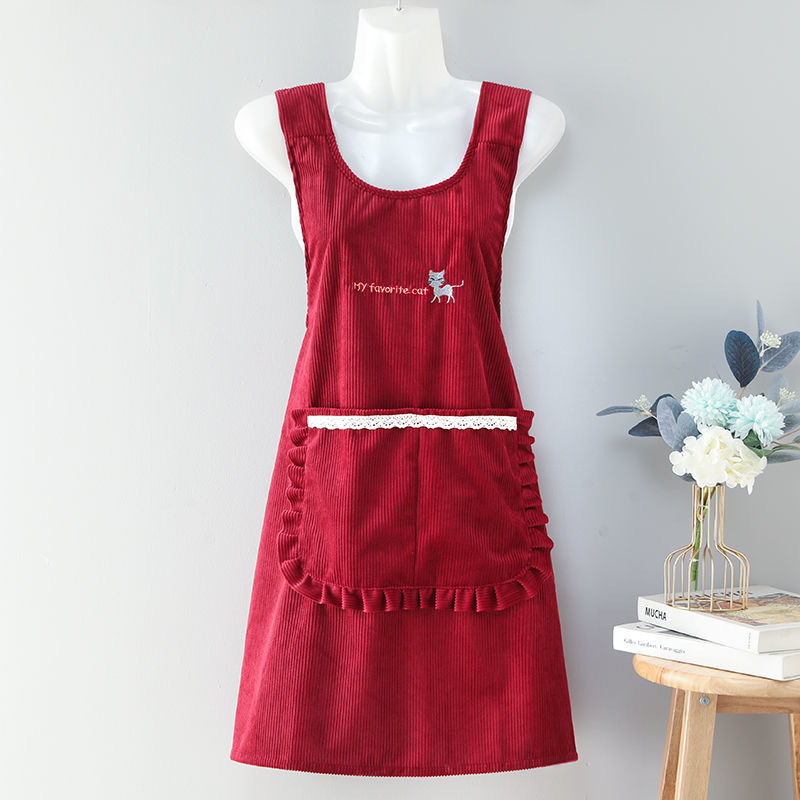 Nuevo delantal de lana, mujer encantadora cocina doméstica respirable a prueba de aceite vestido de princesa coreana ropa de trabajo para adultos