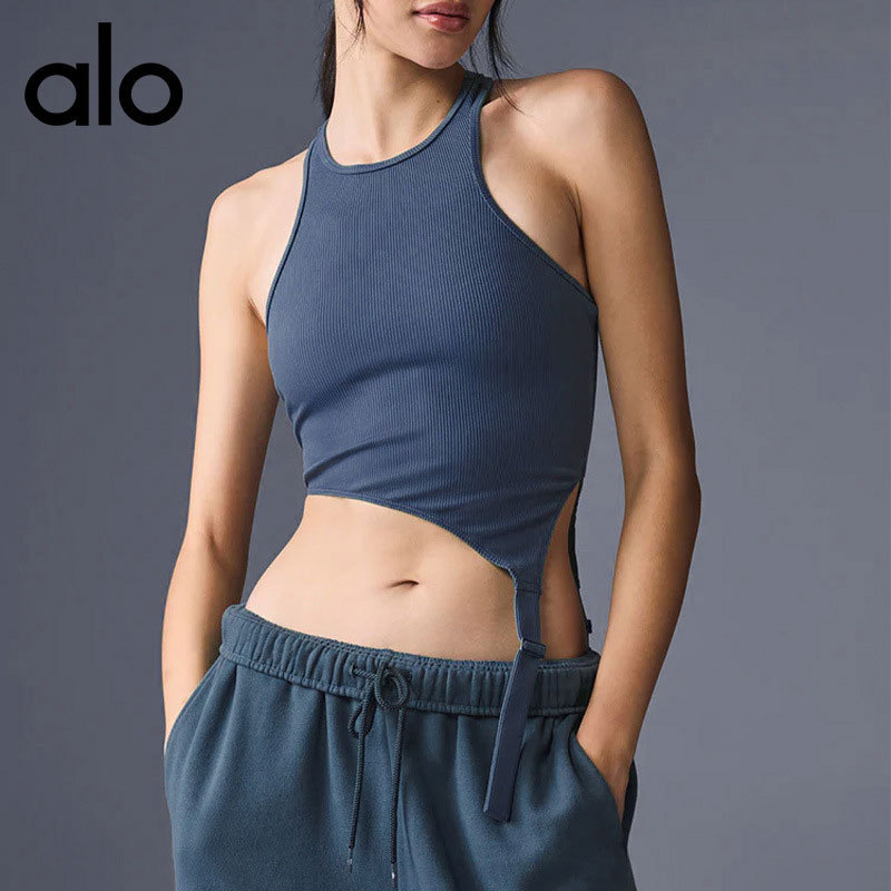 alo 跨境爆款螺纹运动上衣女2025裸感不规则下摆瑜伽服厂家批发|undefined