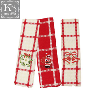 Cross-border wholesale trade for thick absorbent Christmas holiday embroidered cotton tea towel tea cloth wipe cup towel