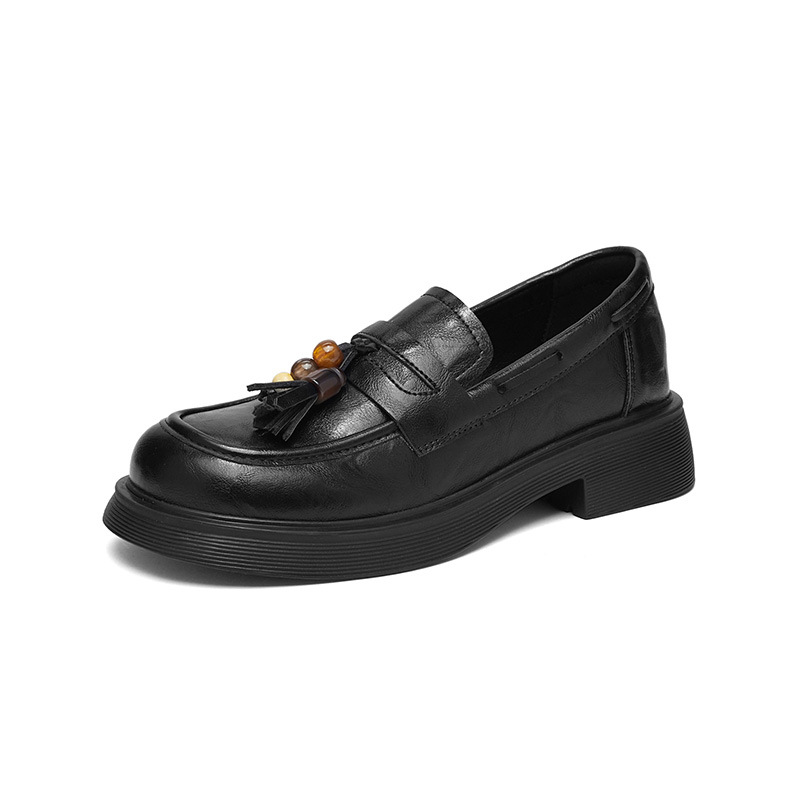 Augu Shi Deng zapatos Lefour de suela gruesa para mujeres 2025 nuevo otoño negro suave zapatos de cuero de estilo británico
