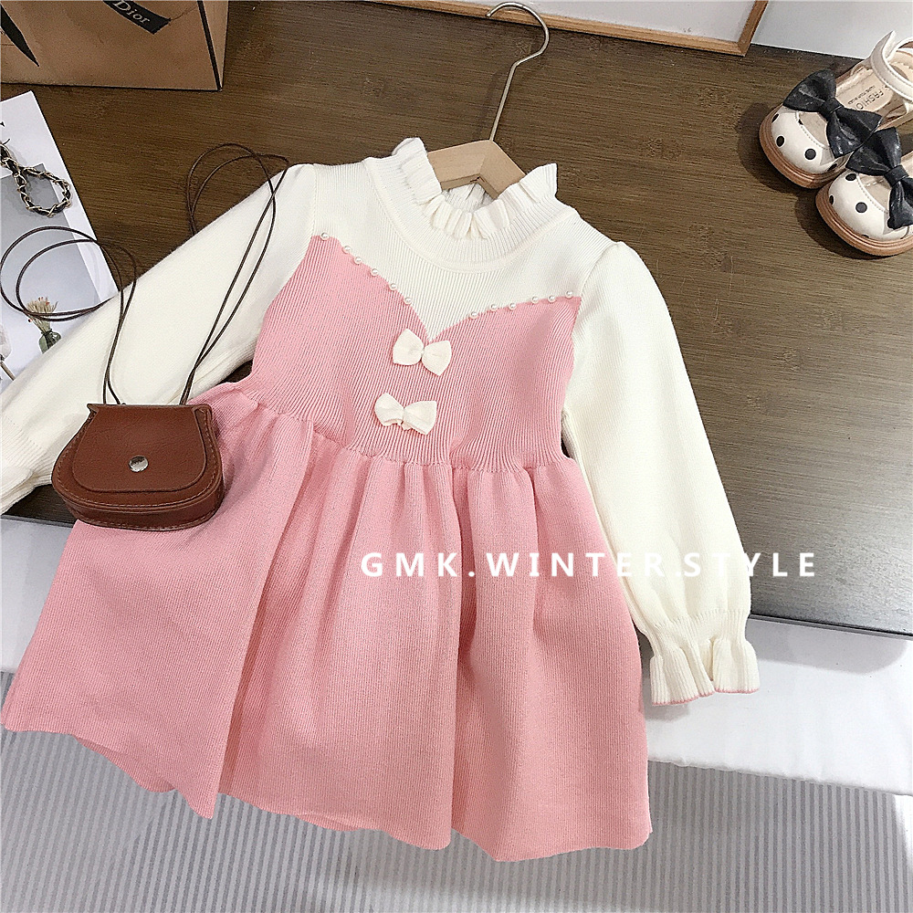 Fuchsia woolen dress with bow