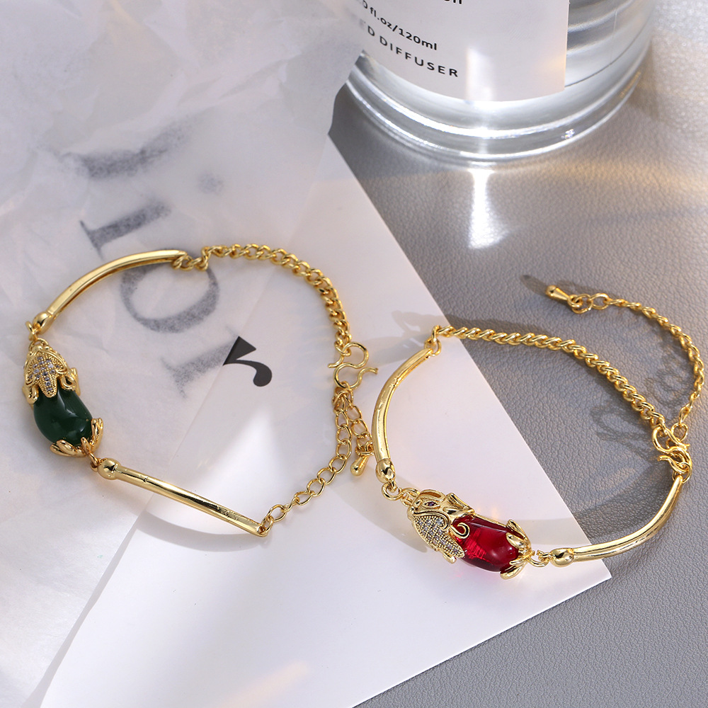 Fashion Solid Color Copper-plated gold Inlay Artificial Gemstones Bracelets 1 Piece