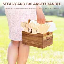 跨境木制收纳盒刀具筷子分隔台面储物盒带提手便携式家用整理盒子