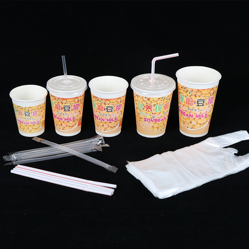 现磨一次性美女豆浆杯子带盖吸管打包袋纸杯加厚早餐商用粥杯专用|undefined