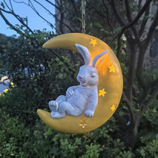 Cute Rabbit Moon Solar Pendant Outdoor Garden Courtyard Tree Hanging Balcony Pipe Kindergarten Decorative Ornaments