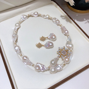Freshwater Baroque Pearl Necklace Earrings Jewelry Set Special-Shaped Irregular Personalized Fashion Jewelry