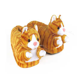 跨境新品橙色虎斑猫拖鞋休闲拖鞋厚底防滑拖鞋毛绒棉鞋外贸