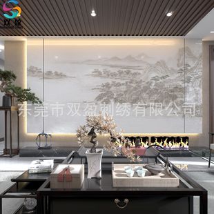 Film and Television Chinese Style Background Wall Chinese Embroidery Mural Hard-Packed Landscape National Trend Lighting Special Embroidery Wall Art