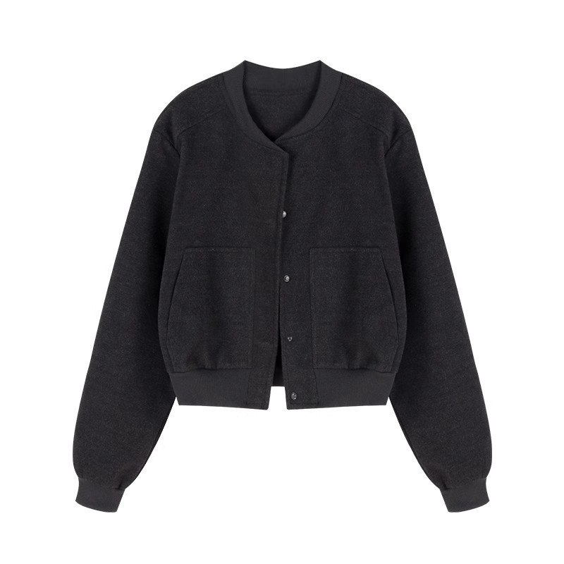 卡其色毛呢棒球服短外套女秋季美式风小个子短款气质oversize夹克|undefined