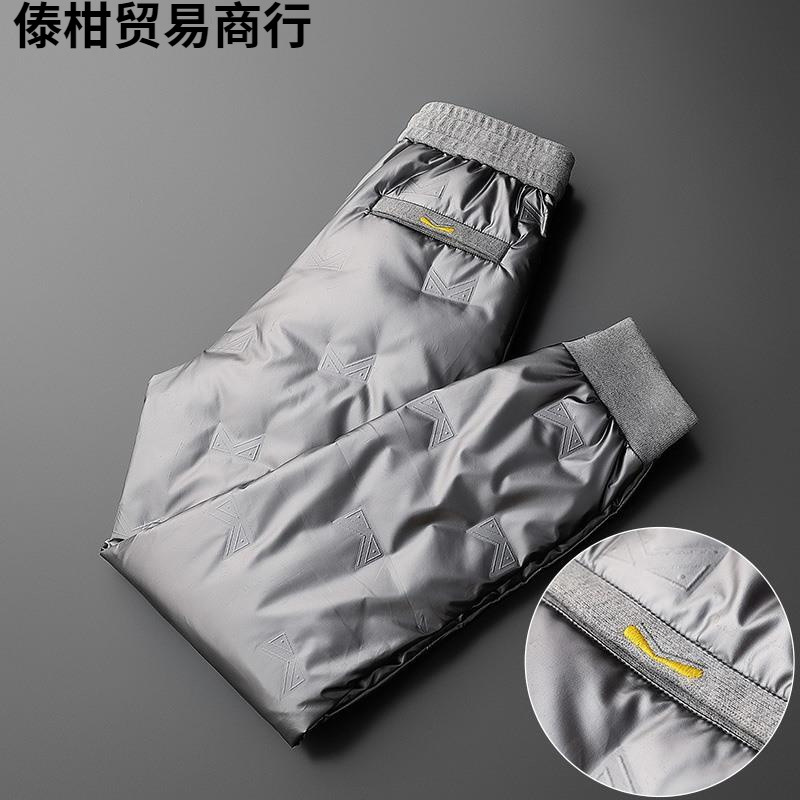 冬季加厚男女情侣压胶亮面户外防水防风保暖裤小脚运动羽绒棉裤男