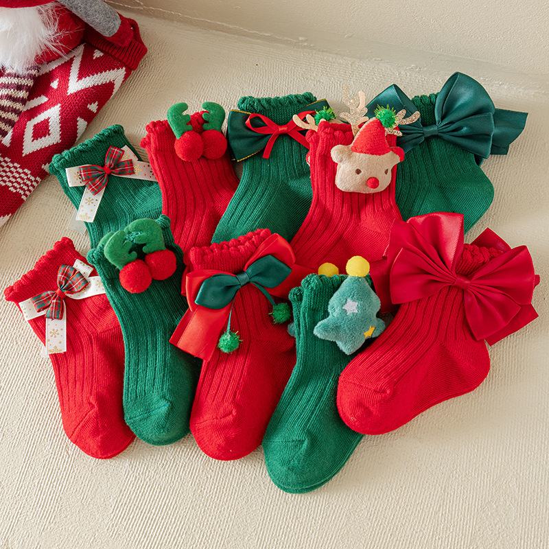 Children's Christmas Socks Autumn and Winter Girl Socks Red Cartoon Cute Baby New Year Socks Little Girl Princess Socks Children's Christmas Socks Autumn and Winter Girl Socks Red Cartoon Cute Baby New Year Socks Little Girl Princess Socks