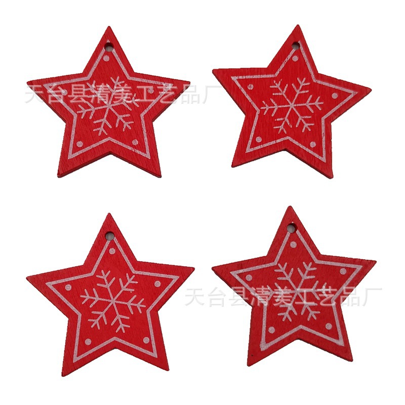 50mm blanco de madera/rojo Navidad estrella de cinco puntas colgante de madera 10 piezas en un paquete