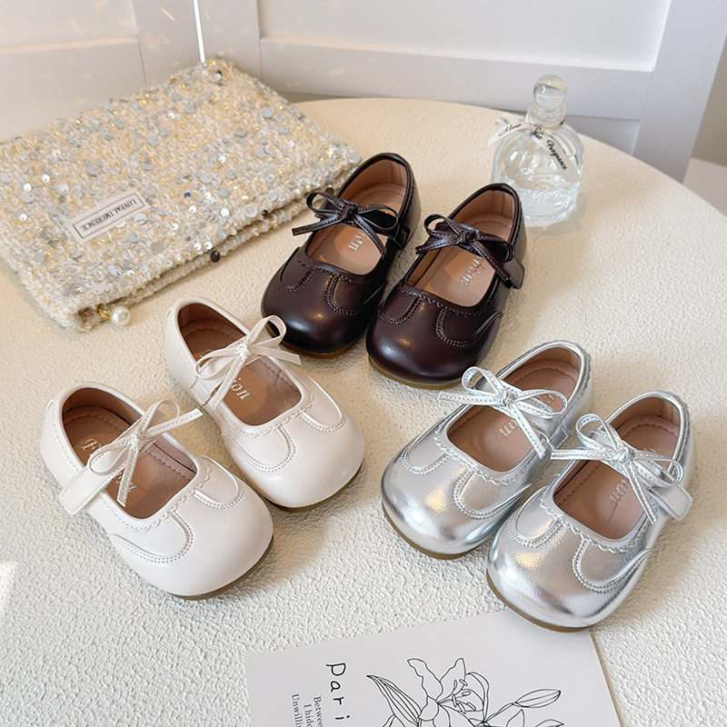 2025 New Autum Children's Shoes Little Girls Sweet Bow Princess Shoes Korean Style Fashionable Little Girls' Shoes