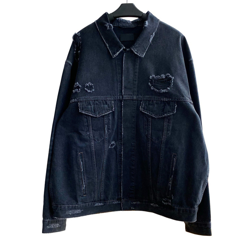 2025 New Model "Correct Version Reject Inflation" In-Stock Bl Brand New Autumn/Winter Distressed Waterfall Denim Jacket for Men