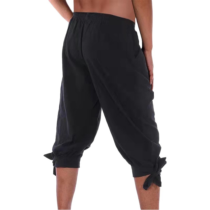Pantalones piratas renacentistas Medias con cordones vikingos góticos pantalones cortos de lino de algodón