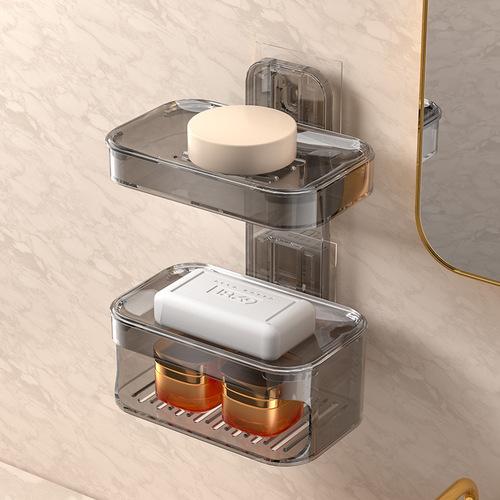 Soap Box Without Drilling Soap Storage Box Bathroom Shelf Rotating Wall Mounted Drainage High-End Toilet Home Use