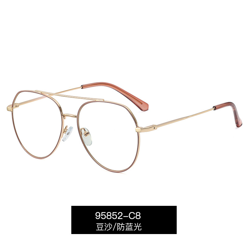 95852 nuevo metal doble haz marco grande gafas lisas hombres y mujeres luz azul europeo y americano gafas marco puede ser equipado con gafas de miopía