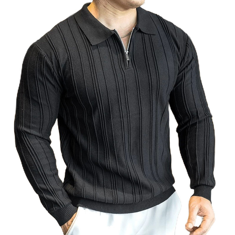 Explosiones transfronterizas de tamaño grande europeo polo camiseta con solapa de manga larga jersey suéter hombre rayas vieja fábrica de viento de dinero al por mayor