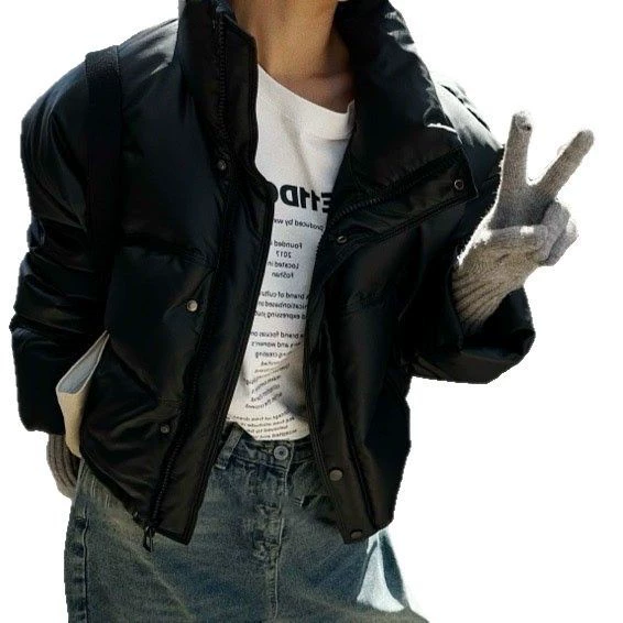 Demi-season glossy polyurethane minimalistic down jacket for leisure