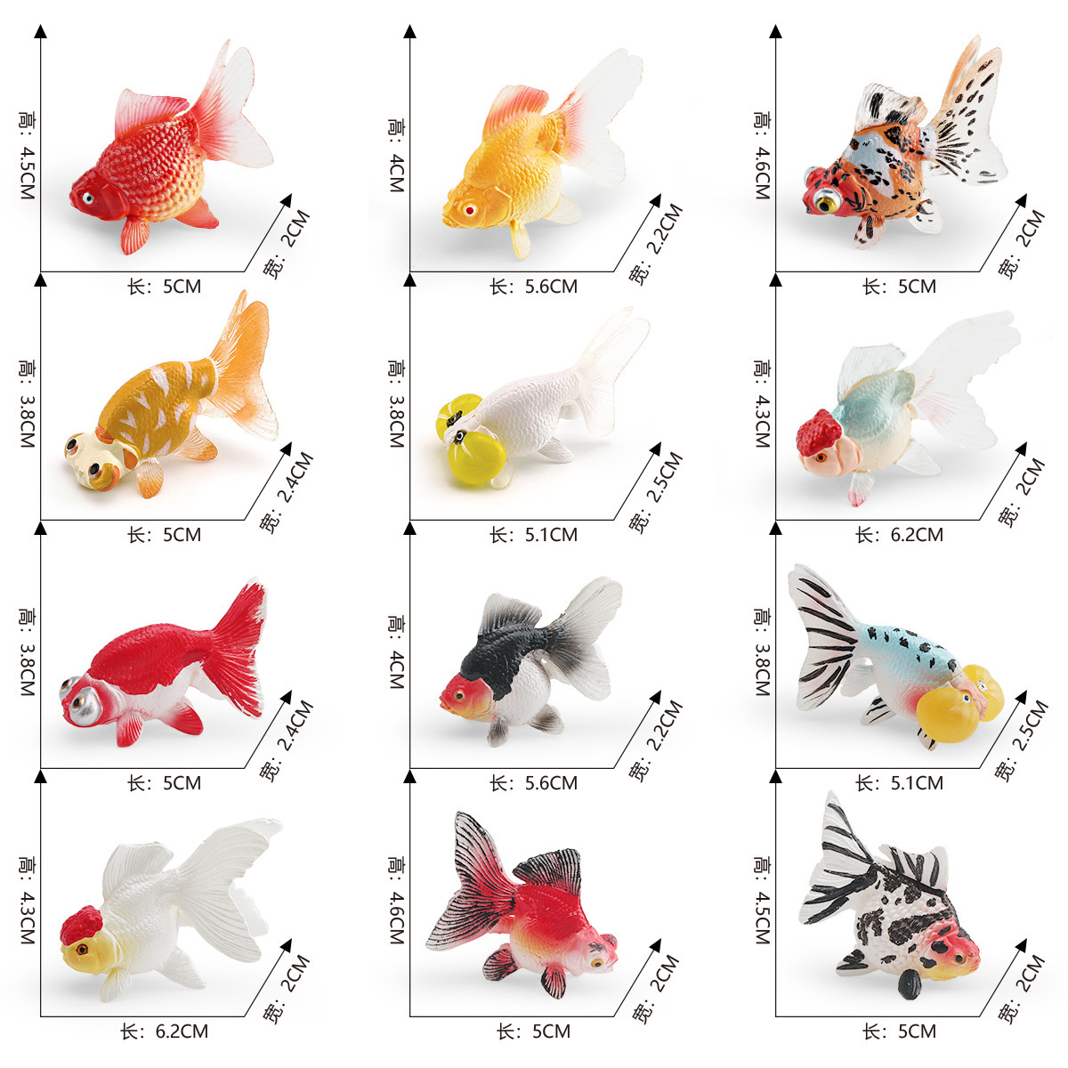 Simulación transfronteriza de peces ornamentales modelo de peces dorados grulla roja lipa pez dorado koi cinco flores dragón ojo pez decoración juguetes