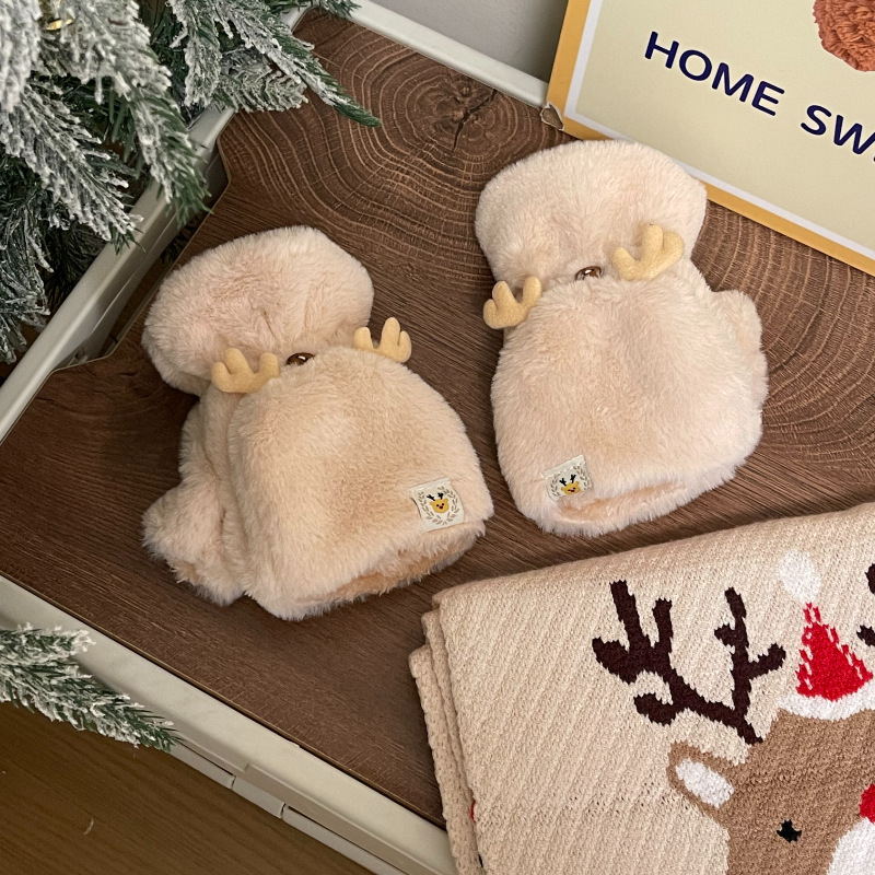ヘラジカのクリスマスの手袋の女性の冬の毛の保温は学生を覆います。|undefined