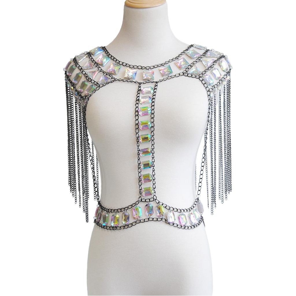 Joyería transfronteriza europea y americana verano nueva cadena de Gema colorida Cadena de cuerpo costura discoteca ropa de rendimiento mochila cadena image 1