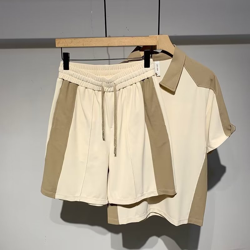 Color a juego de moda suelta delgada camisa de polo cortos traje de dos piezas de los hombres 2022 verano nuevo casual traje de verano moda