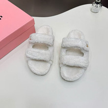 M家~25新款真皮羊羔毛拖鞋厚底外穿女皮毛一体松糕底毛毛鞋舒适平