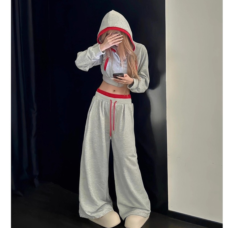 美式ins辣妹短款运动连帽卫衣套装女秋季韩版慵懒感可外穿家居服|undefined