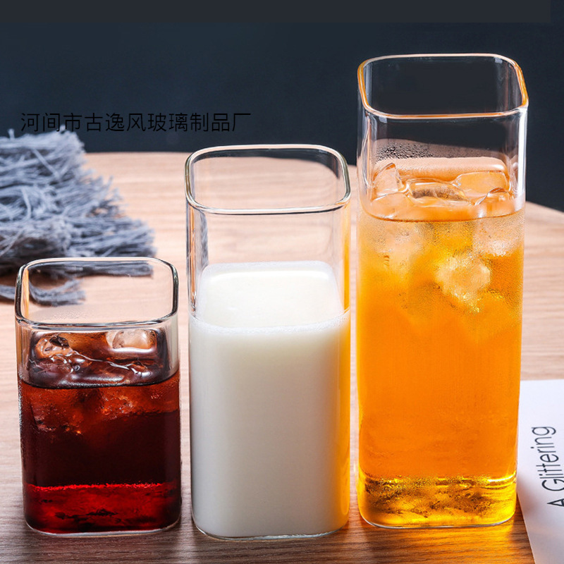 High Borosilicate Heat-Resistant Glass Cup, Ins-Style Floral Tea Cup, Beer Whiskey Milk Juice Cup, Square Ins Style