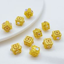 古法金保色四方隔珠镶嵌宝石转运珠散珠diy串珠手链项链饰品配饰
