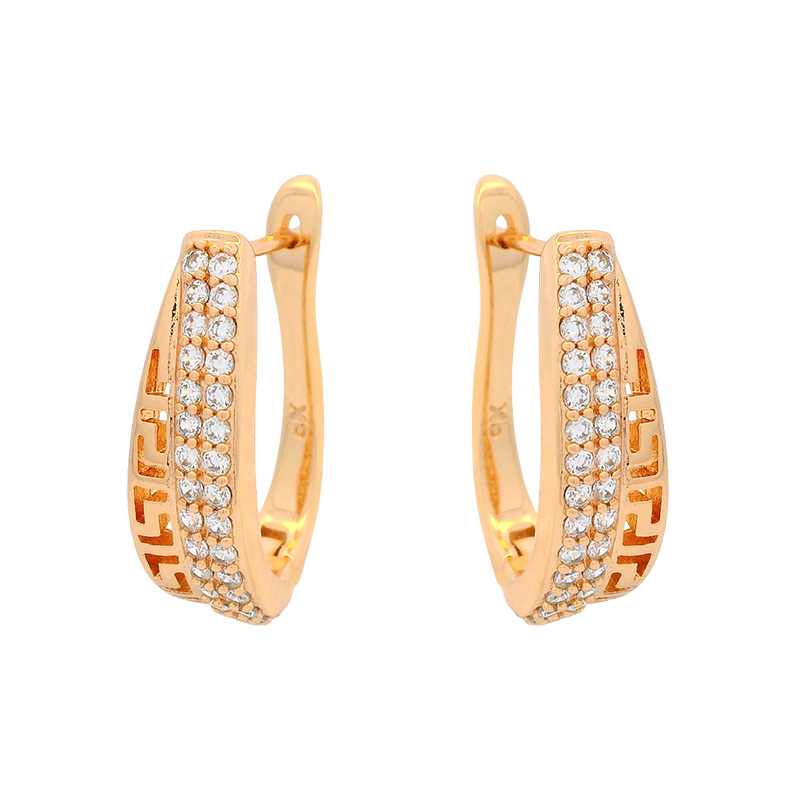 Xuping Zircon artificial ruso hueco diseño de la Gran Muralla pernos de orejas de nicho femenino simple orejas de estilo retro