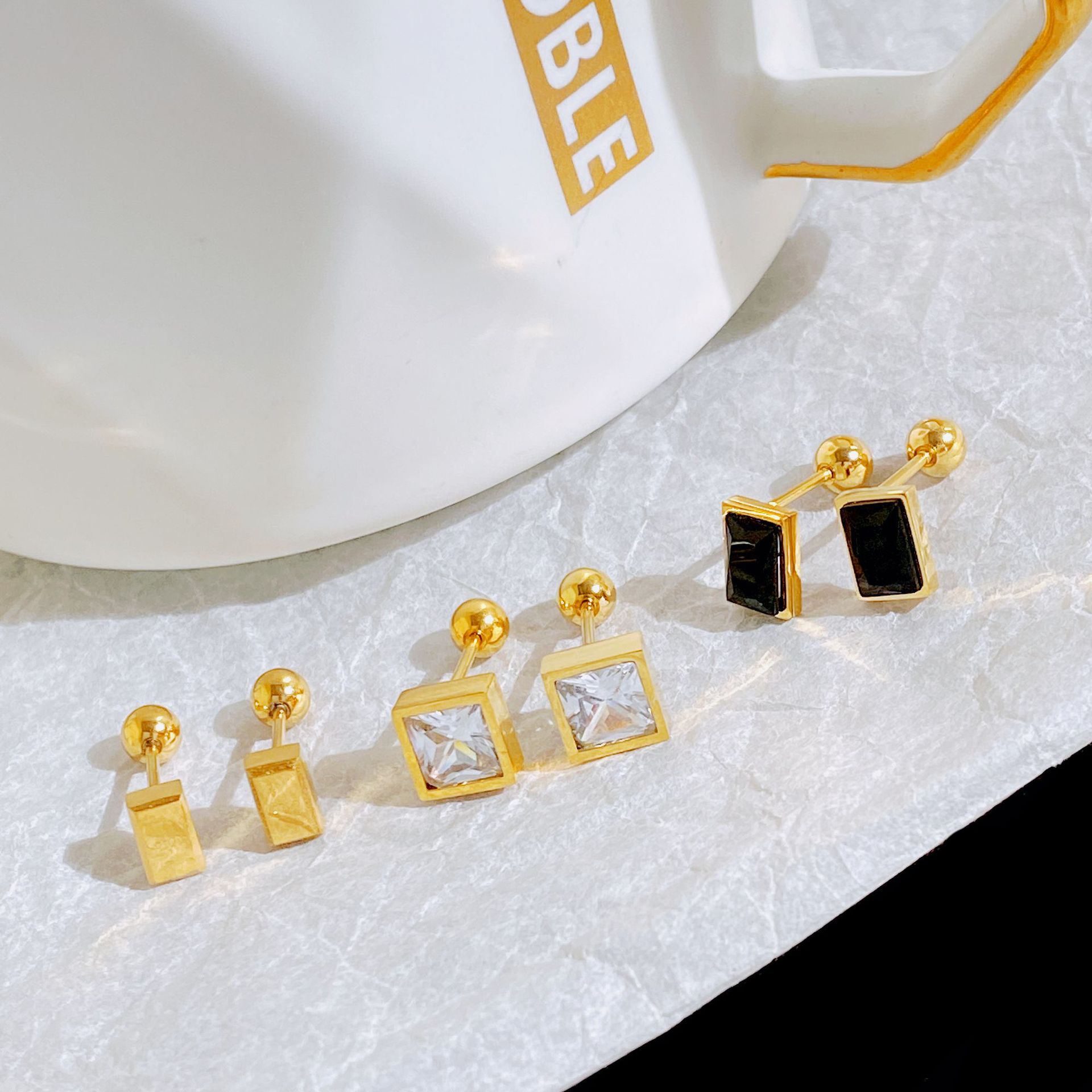 Fashion Geometric Titanium Steel Plating Zircon Ear Studs 1 Pair