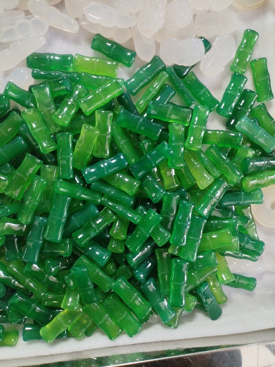 天然玛瑙竹节冰种白绿玉髓裸石 节节高升帝王绿玛瑙 diy饰品配石