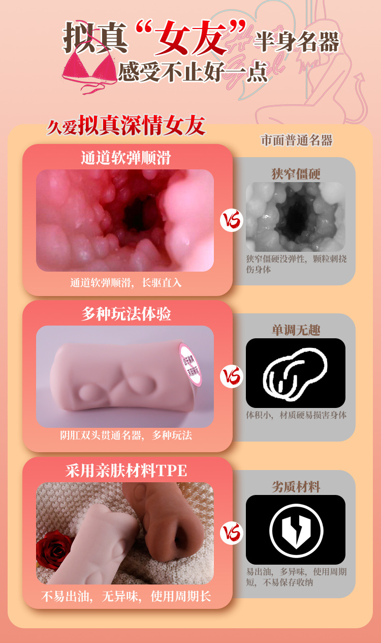 Jiuai Airplane Cup Male Masturbation Device TPE Inverted Mold Half-Body Doll Flesh — detail image 29