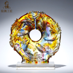 Golden and Jade-Filled Goldfish Feng Shui Wealth-Attracting Glass Ornaments for Living Room Tv Cabinet and Wine Cabinet Decorations Housewarming Gifts