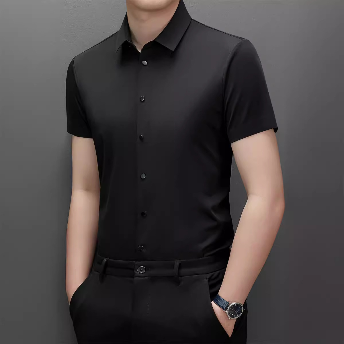 Fábrica personalizada polo primavera-verano 2024 estilo de Hong Kong ropa de trabajo de viaje de negocios sin escaldar elástico respirante mangas cortas