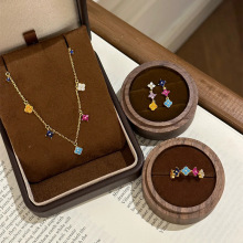 蒂奇S925纯银彩色四叶花项链女多巴胺四叶草戒指轻奢小众耳钉首饰