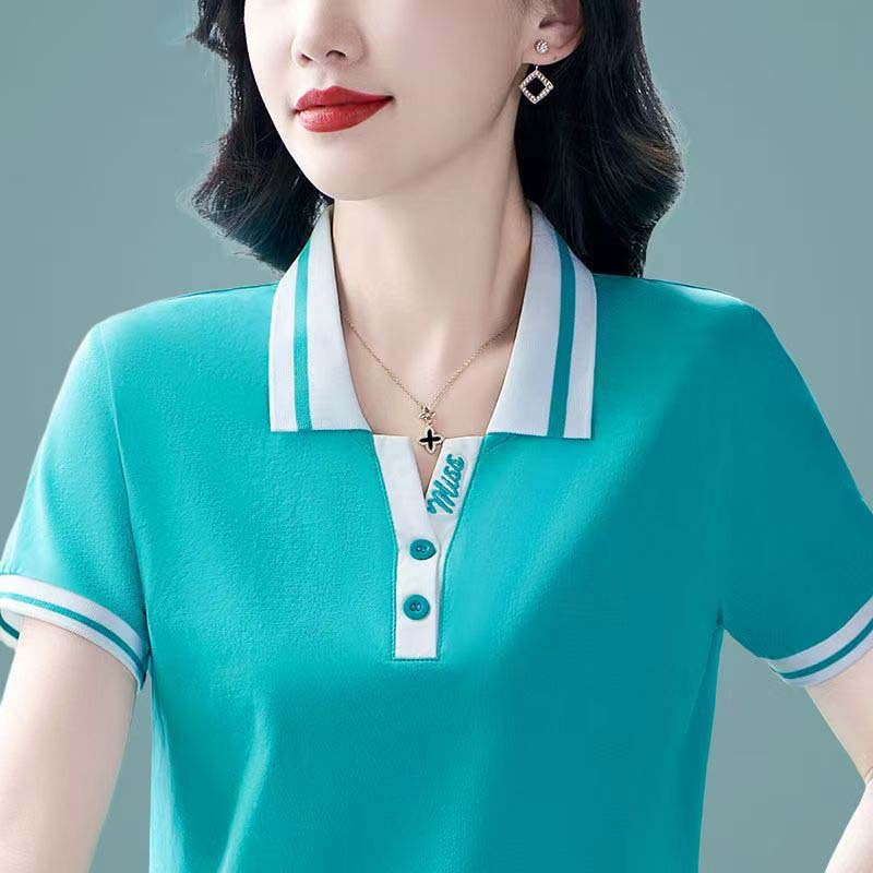 【415# M-4XL/5 Colors】Women's Short-Sleeve T-Shirt Summer Fashionable Stylish Polo Shirt, Loose Fit, Versatile, Turn-Down Collar