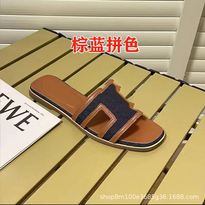 鼎羊皮の新型真皮平底ネット赤同タイプのスリッパ女性夏外着一字引きビーチカジュアル太さと涼しさ引き
