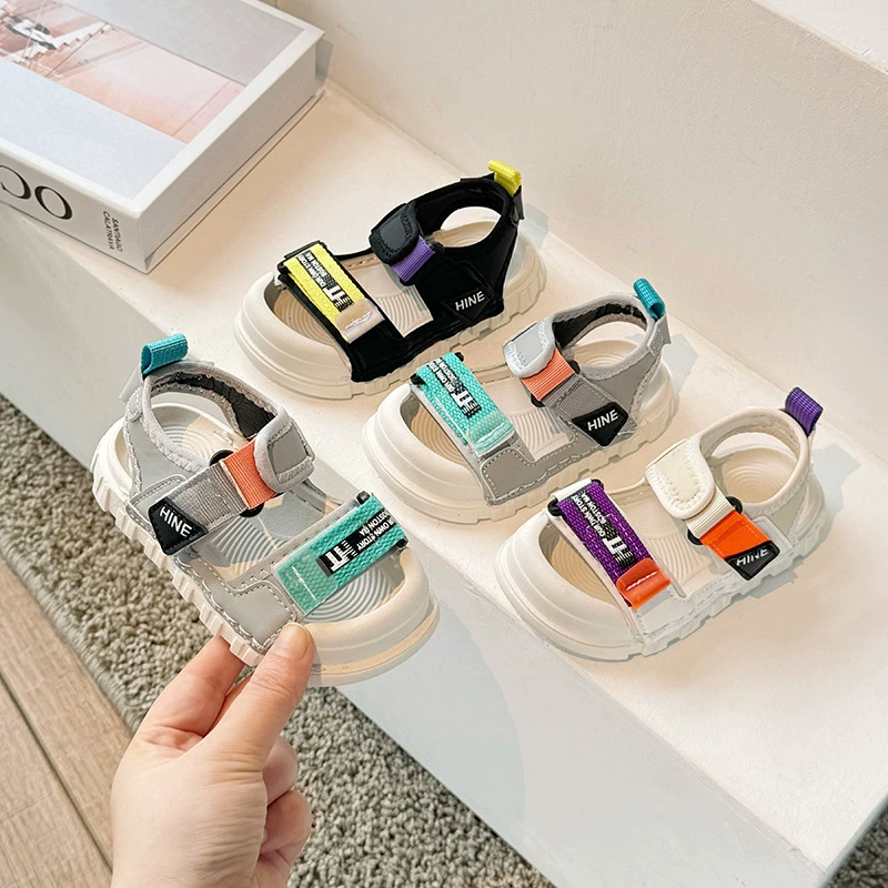 Baby модные сандалии 2024 Летние новые детские сандалии износостойкие надувные подушки мягкие пляжные сандалии