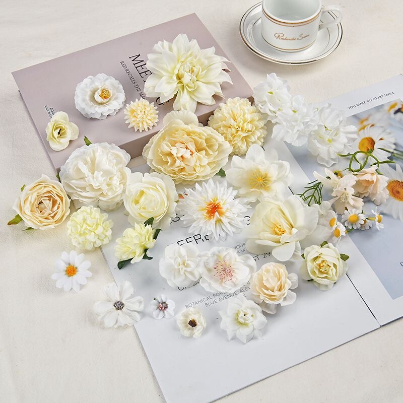 White Simulation Flower suit Rose Peony Fake Flower Silk Flower Headwear Hairpin Flower Pain Bag Decoration White Simulation Flower suit Rose Peony Fake Flower Silk Flower Headwear Hairpin Flower Pain Bag Decoration