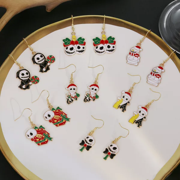 European and American Cartoon Design Gift Box Halloween Earrings Female Personality Santa Claus Funny Skull Earrings