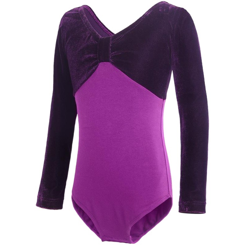 Ropa de baile para niños otoño Ropa de práctica Latina para niñas Ropa de cuerpo Examen de grado Púrpura de manga larga Ropa de rendimiento para mujeres Traje
