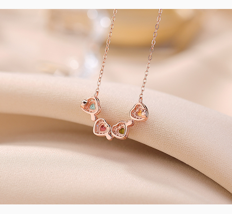 Mặt dây chuyền hình cỏ bốn lá tourmaline mạ vàng hồng bạc S925 kèm vòng cổ từ tính hình trái tim zirconium — Một mảnh (màu ngẫu nhiên của tourmaline) (bao gồm cả dây chuyền) chi tiết 3