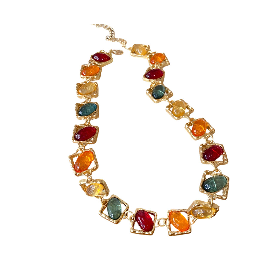 Medieval conjunto de joyería vintage aguja de plata color cuadrado bordado pendientes ligero lujo alto sentido retro collar mujer