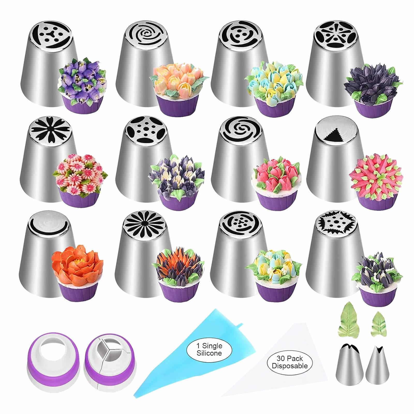 Cross-Border Russian Decorating Nozzle DIY Baking Tool Set Stainless Steel Decorating Nozzle Set